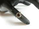 Antique Victorian 10K Gold Flower Ring with Burgundy Glass and Seed Pearl Surround Size 4.75