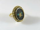 Antique 18K Top 9K Shank Pietra Dura Floral Oval Ring, Brooch Conversion, Large Sz 7.5