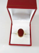 Edwardian Revival 14K Gold Carnelian Oval Cabochon Ring Size 6