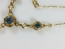 14K Gold Edwardian Blue Zircon Lariat Necklace, 4 Natural Stones