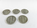 Lot of 5 Mercury Silver Dimes 90% Silver 1940s Dates 90% silver dimes 1940s silver coins circulated Mercury dimes