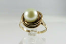 Antique 14K Gold & 6.8mm Solitaire Pearl Wedding Ring Women's Size 7