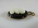 14K Yellow Gold Vintage Pendant with Carved Opal Cameo on Black Onyx