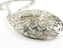 Egyptian Revival Silver Nefertiti Plaque Pendant Necklace with Sarcophagus Link Chain, Large 3.5" Restoration