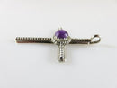 Vintage Southwestern Cabochon Purple Stone Wire Wrapped Sterling Silver Cross