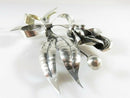 Large 4" Artisan Sterling Silver Flower Spray Brooch with Ribbon Bow, Handwrought, Unpolished for Clean Up
