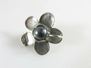 Vintage Designer Flower & Hematite Ball Center Sterling Silver Pendant 7/8"