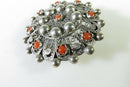 Antique Cabochon Orange Coral Gems Filigree Brooch Beautiful 800 Silver