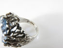 Oval Synthetic Aquamarine Set in Pierced Sterling Silver Band Statement Ring