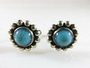 Vintage Southwestern Blue Glass Sterling Flower Screwback Earrings Taxco Style