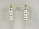 1980s Ribbed Dangle Clips, White Enamel Earrings, 1.5" Drop, Gold Tone Statement