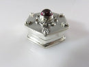 Vintage Sterling Cabochon Garnet Topped Octagon Snuff Box, Stash Box, Pill Box