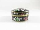 Cloisonne Brass & Enamel Floral Trinket Snuff Box Black White Pink Green Hinged