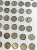 Lot of 50 Mercury Silver Dimes 90% Silver Mixed 1940s Dates Circulated Coins 90% silver coins 1940s silver dimes