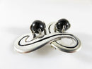 Fetching Modernist Swirling Silver & Onyx Brooch Pendant Taxco TC Conjoined Old