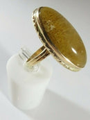 Vintage Mid-Century Rutilated Quartz Cabochon Ring 10K Gold Size 7