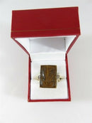 Carved Roman Soldiers In Profile 10K Gold Tigers Eye Diamond Ring Size 11.5