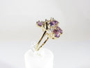 Amethyst & Diamond Cluster Cocktail Ring 14K Gold Signed FL 7 Oval Stones Size 6.75