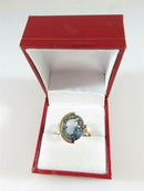 14K Gold Ring with Lab Created Blue Topaz Floating Solitaire Design Size 6.5