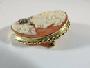 Vintage 14K Gold Shell Cameo Brooch Pendant with Diamond Accent