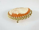 14K Gold Shell Cameo Right-Facing Portrait Brooch Pendant, 7.3 g, Mid-Century