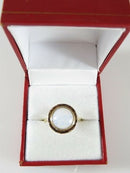 Victorian 14K Yellow Gold Ring with Opalescent Glass Cabochon Size 8.5