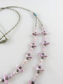 Zuni Hand Carved Purple Shell Double Strand 23" Fetish Necklace with Turquoise