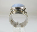 Polished Cabochon Blue Agate Pinky Ring Sterling Silver Sajen Size 10.25
