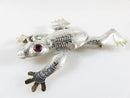 Artisan Sterling Repousse Tree Frog Brooch Pendant Stamped Etched Garnet Burgundy