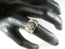 Masonic Ring 10K Gold Diamond Art Deco, Black, Blue Enamel, Old Mine Cut