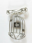 Unique Integrity Sterling Silver Rhinestone Bird Cage Brooch