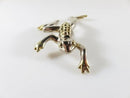 Huge Holloware Sterling Frog Brooch Repousse Silver Gold Accented Leaping Frog