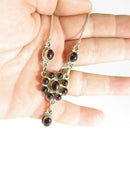 Round & Oval Natural Garnets Necklace Beautiful Artisan Edwardian Inspired 18"