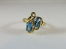 14K Yellow Gold Ring Sz 6.75 Blue Topaz (Origin Unknown) with Diamond Accent