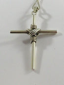 Vintage Sterling Wire Wrapped Post Form Christian Cross with 24" Box Chain Neckl