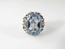 Oval Synthetic Aquamarine Set in Pierced Sterling Silver Band Statement Ring