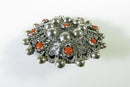 Antique Cabochon Orange Coral Gems Filigree Brooch Beautiful 800 Silver