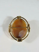 10K Gold Art Nouveau Right-Facing Floral Shell Cameo Brooch Pendant, 41.8 × 35.5 mm
