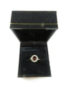 Antique Victorian 10K Gold Flower Ring with Burgundy Glass and Seed Pearl Surround Size 4.75