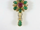 18K Gold Ruby Emerald Diamond Enhancer Pendant with Ruby Bead Necklace 15.5"