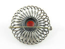 Mid Century Modern Round Spiraling 935 Silver Red Cabochon Coral Brooch