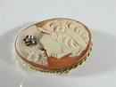 Vintage 14K Gold Shell Cameo Brooch Pendant with Diamond Accent