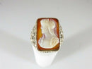 Lovely Antique Carved Hardstone Soldier Pinky Ring Floral Etched Band 10K Sz 9.5