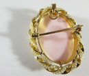 Art Nouveau 10K Gold Shell Cameo Brooch Pendant with Seed Pearl & Enamel Accents