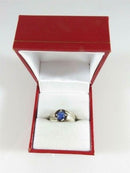 10K White Gold Unisex Round Cabochon Blue Star Sapphire Ring Size 6.75