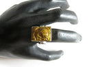 Carved Roman Soldiers In Profile 10K Gold Tigers Eye Diamond Ring Size 11.5