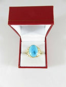 Retro 14K Turquoise Solitaire Nugget Pinky Ring Size 7 3/4 Hallmarked 14K GSI