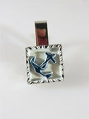 Anchor Tie Clip Tie Bar Clasp Vintage Blue White Enameled Silver Metal