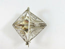 Vintage Diamond Shaped Sterling Silver Pierced Filigree Calla Lily Brooch