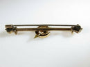 Victorian 10K Gold Crescent Moon Star & Arrow Brooch with Turquoise & Seed Pearl
